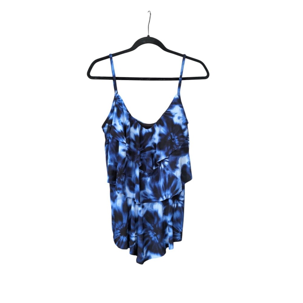 Women's Aquagreen Tiered Tankini Navy Tie-Dye Size L